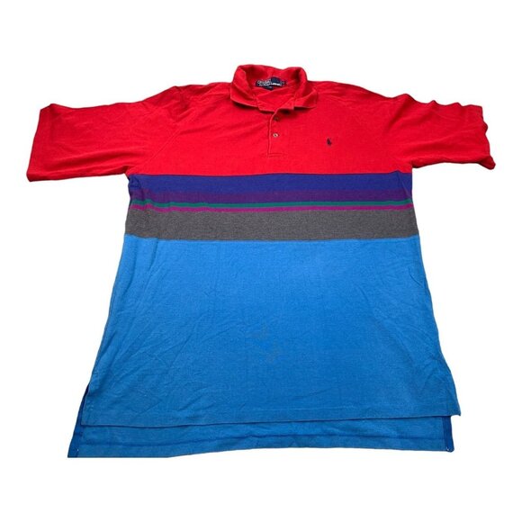 Polo Ralph Lauren Polo Shirt Men Large Blue Colorblock Pony USA Embroidered - Picture 1 of 8